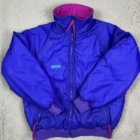 Vintage Columbia‎ Jacket Coat Thinsulate Pink Blue Reversible Women's Large - Picture 2 of 11